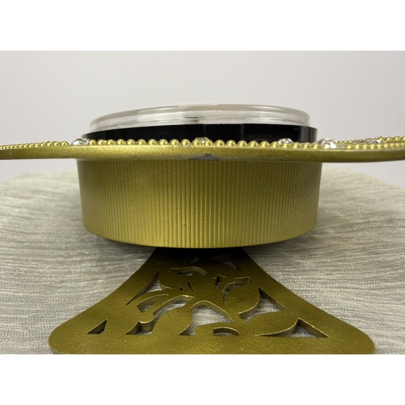 Vintage Enameled Green Tabletop Clock With Gemstones Quartz Works - Picture 12 of 15